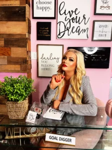 Brooke sitting at her desk