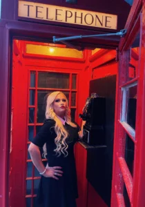 Brooke in a phone booth